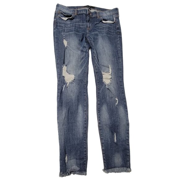 Harper Jeans Womens Size 30 Skinny Low Rise Dark Wash Raw Hem Ripped Denim Pants - Picture 2 of 7